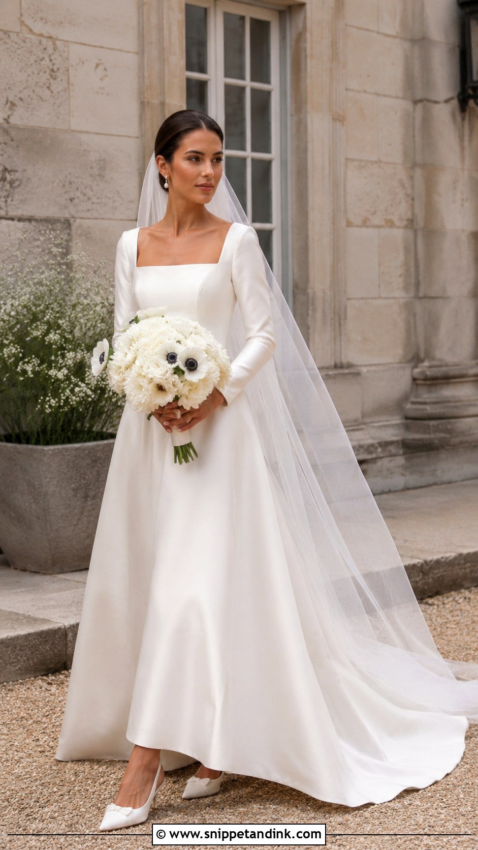 Square Neck Long Sleeve Silk Wedding Dress - Snippet and Ink - 20 Long Sleeve Silk Wedding Dress Ideas