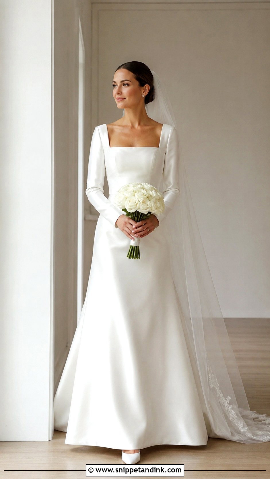 Square Neck Long Sleeve Wedding Dress - Snippet and Ink - 25 Sleeved Wedding Dress Ideas