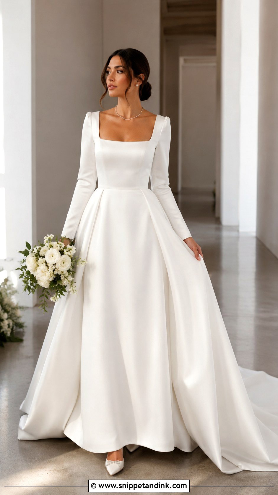 Square Neck Long Sleeve Wedding Dress - Snippet and Ink - 20 January Wedding Dress Ideas