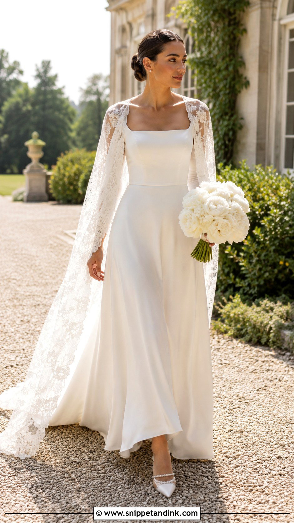 Square Neck Long Sleeve Wedding Dress - Snippet and Ink - 20 Lilly Collin’s Wedding Dress Ideas