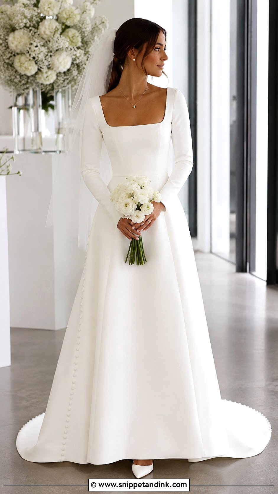 Square Neck Long Sleeve Wedding Dress - Snippet and Ink - 20 Long Sleeve Wedding Ideas