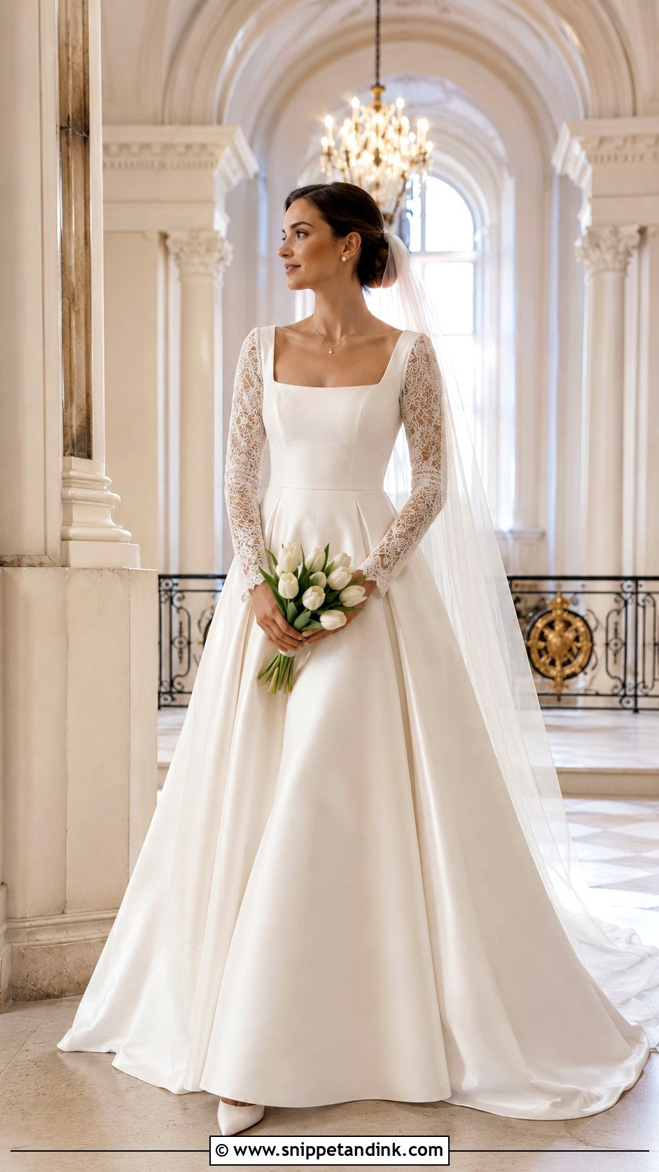 Square Neck Long Sleeve Wedding Dress - Snippet and Ink - 20 Fairytale Wedding Dress Long Sleeve Ideas