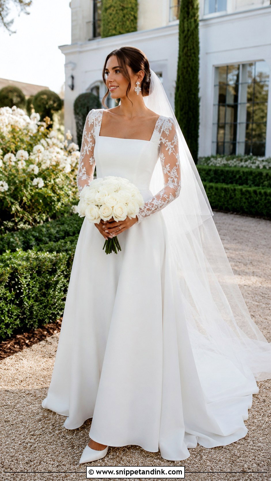 Square Neck Long Sleeve Wedding Dress - Snippet and Ink - 20 Whimsical Wedding Dress with Sleeves
