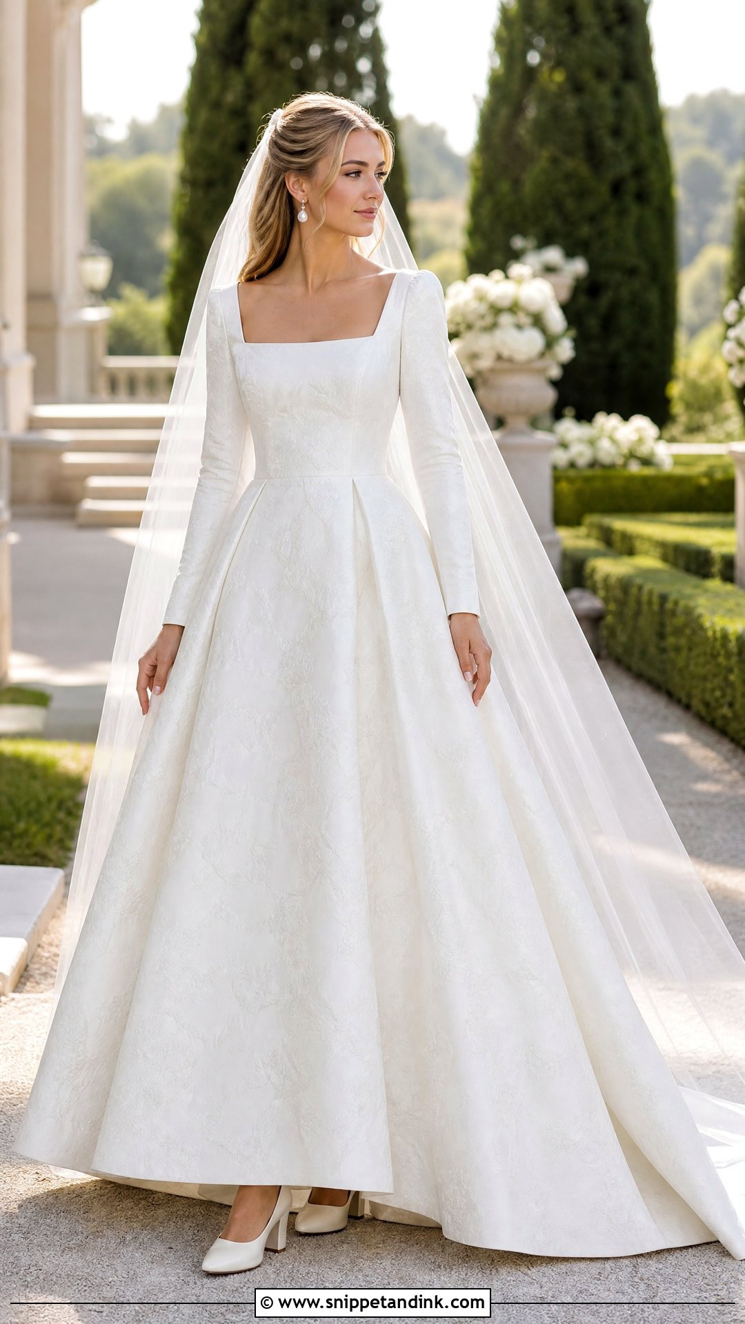 Square Neck Long Sleeve Wedding Dress - Snippet and Ink - 25 Vintage Long Sleeve Wedding Dress Ideas