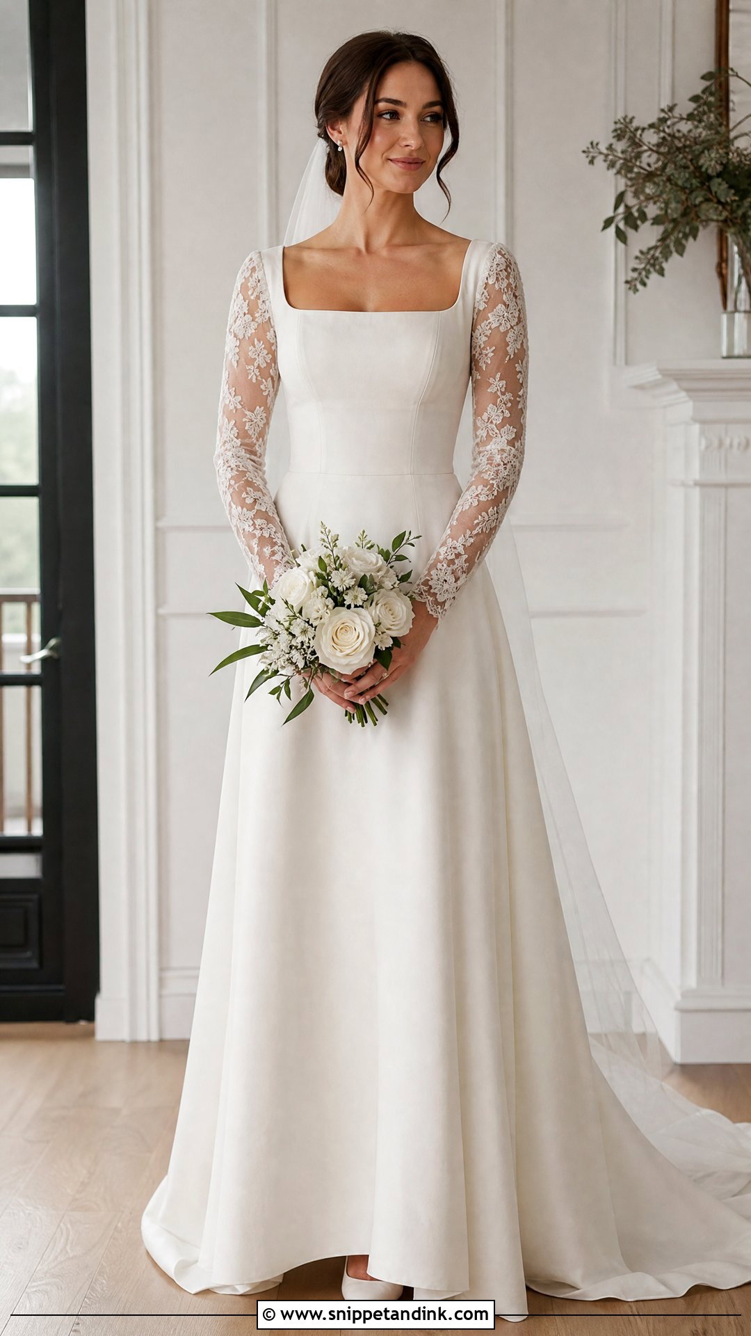 Square Neck Long Sleeve Wedding Dress - Snippet and Ink - 25 Wedding Dresses Square Neckline