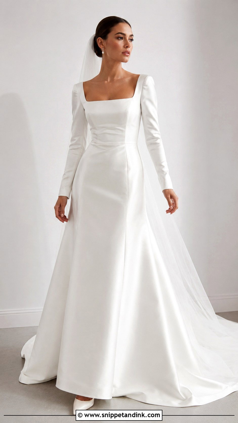 Square Neck Long Sleeve Wedding Dress - Snippet and Ink - 25 Wedding Dresses with Long Sleeves