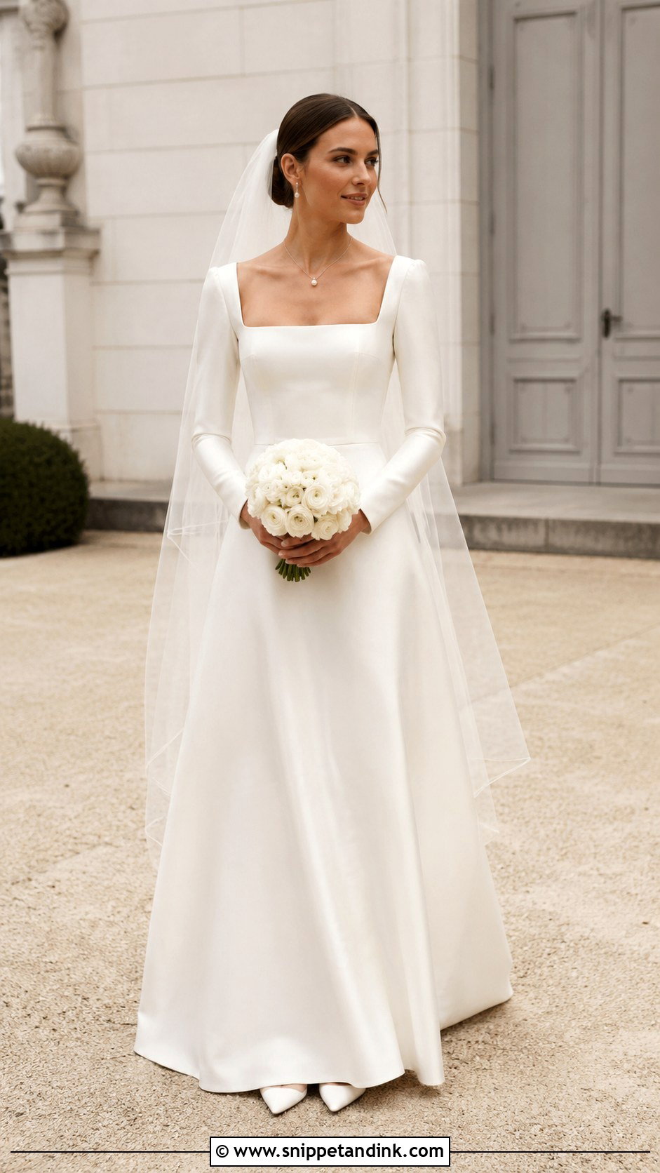 Square Neck Long Sleeve Wedding Dress - Snippet and Ink - 20 Classic Long Sleeve Wedding Dress Ideas