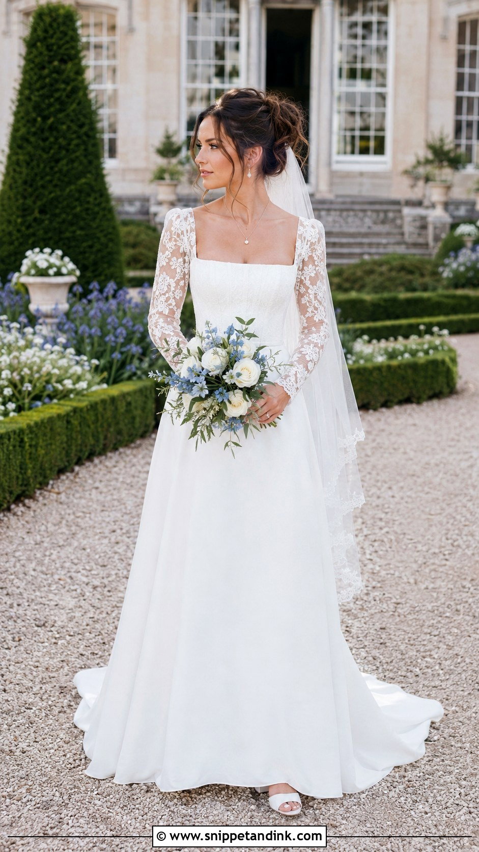 Square Neck Long Sleeve Wedding Dress - Snippet and Ink - 20 Fairytale Wedding Dress with Sleeves