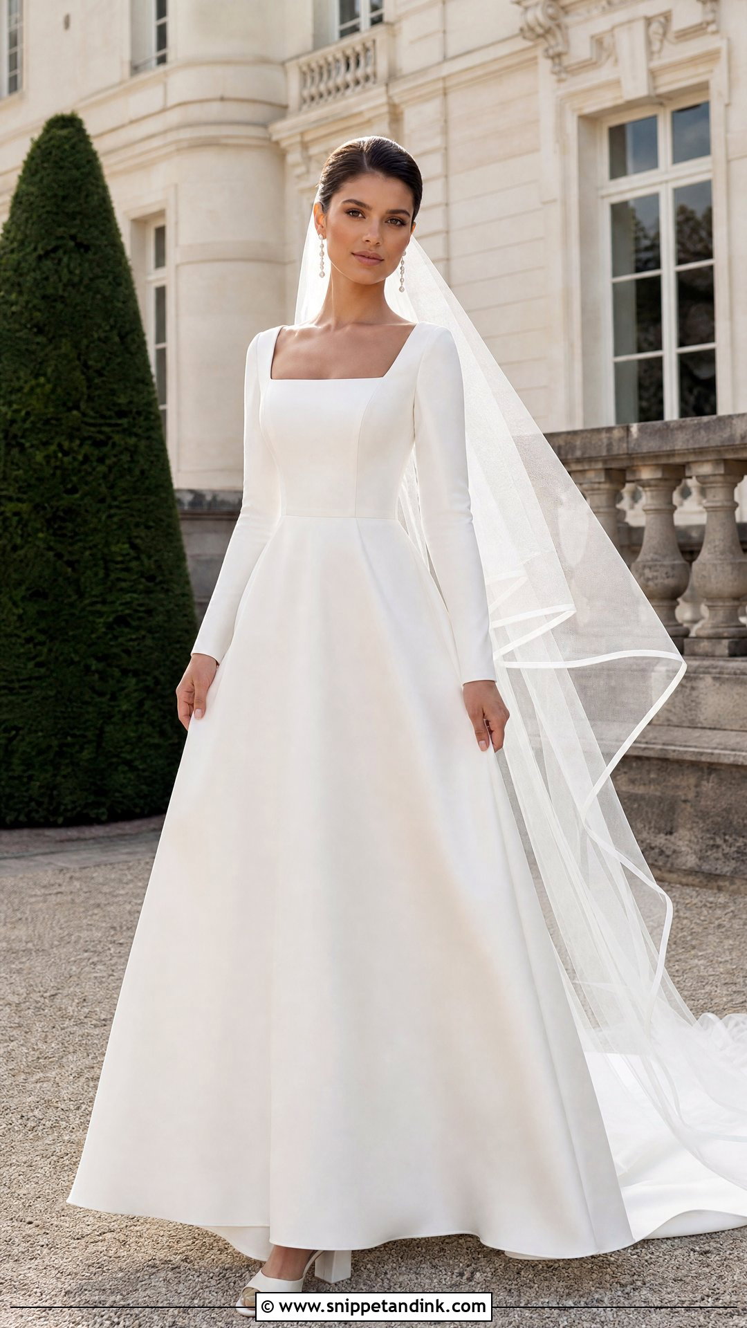 Square Neck Long Sleeve Wedding Gown - Snippet and Ink - 20 Wedding Gown Long Sleeve Ideas