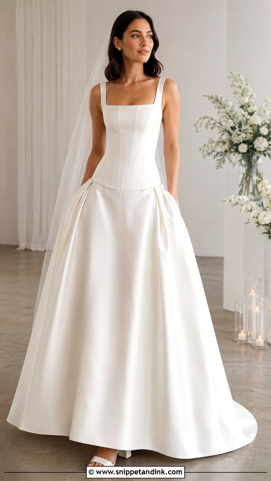 Square Neck Low Waisted Wedding Dress - Snippet and Ink - 20 Low Waisted Wedding Dress Ideas