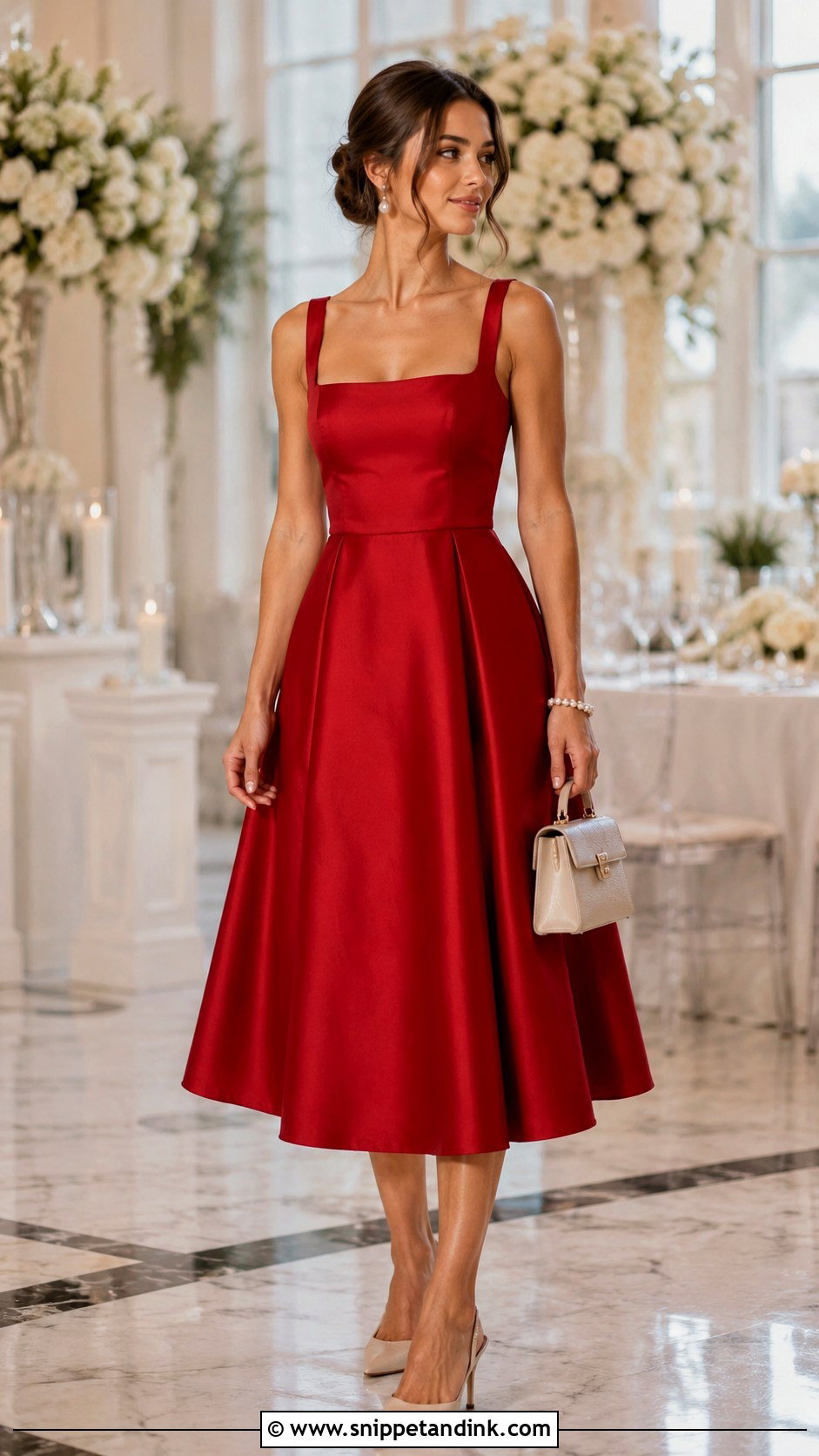 Square Neck Marriage Party Dress With Pearl Accessories - Snippet and Ink - 20 Marriage Party Dresses for Women