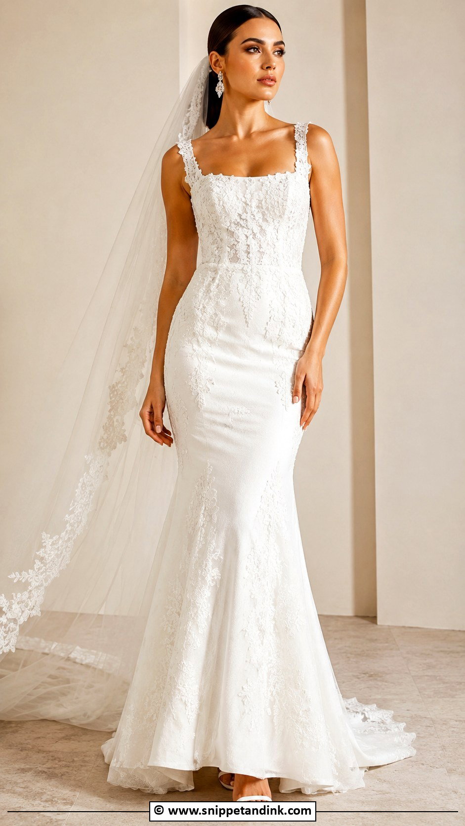 Square Neck Mermaid Wedding Dress - Snippet and Ink - 35 Square Neck Wedding Dress Ideas