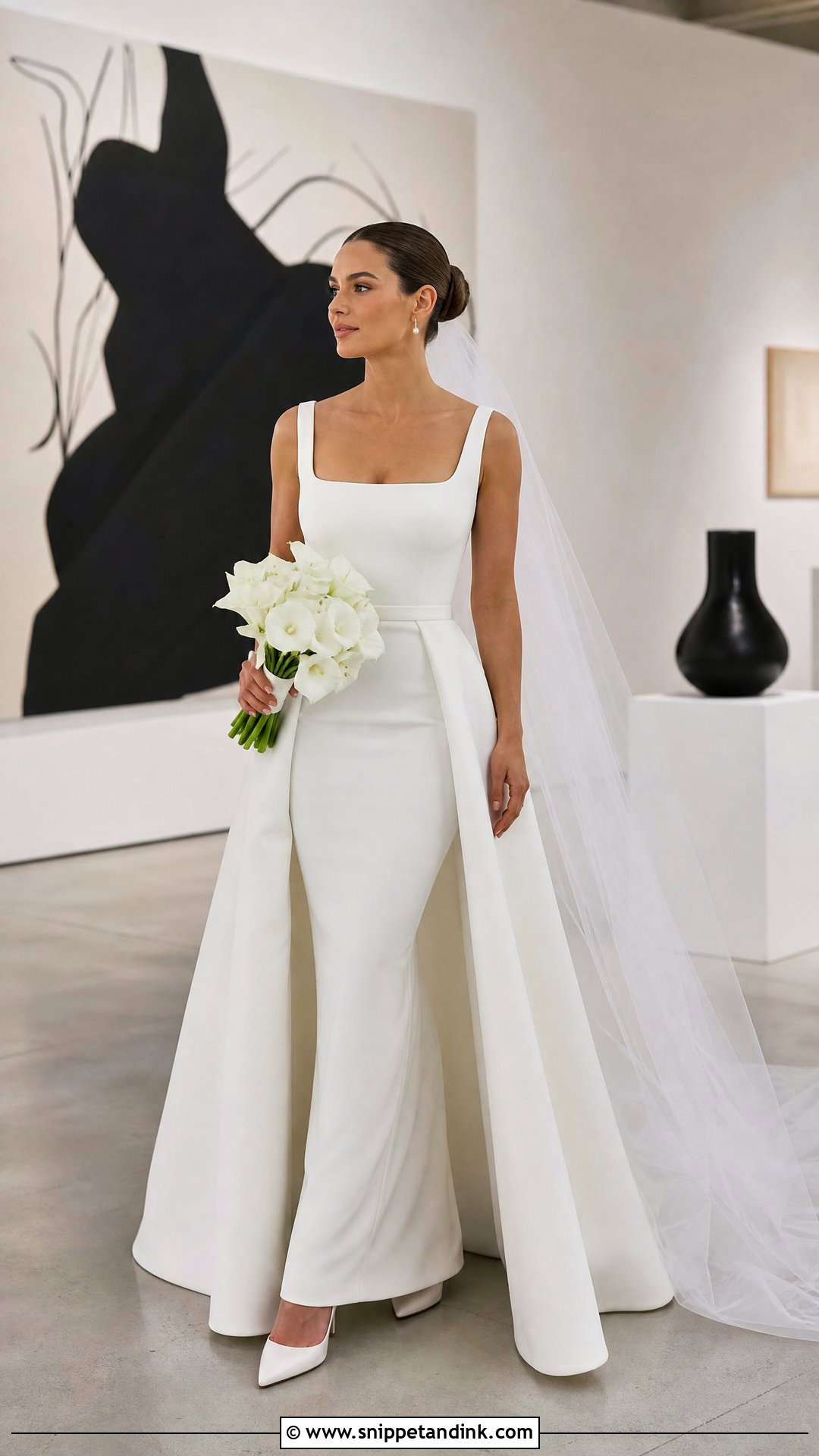 Square Neck Mermaid Wedding Dress With Minimal Overskirt - Snippet and Ink - 20 Mermaid Wedding Dress with Detachable Overskirt Ideas