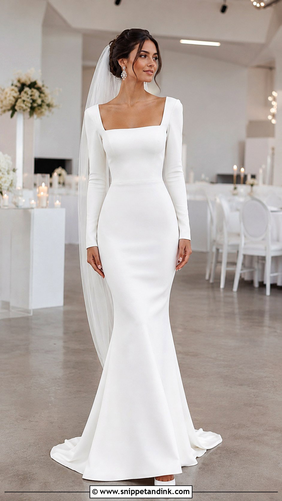 Square Neck Mermaid Wedding Dress With Sleeves - Snippet and Ink - 25 Square Neck Wedding Dress with Sleeves