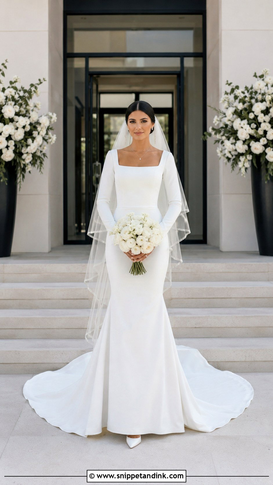Square Neck Mermaid Wedding Dress With Sleeves - Snippet and Ink - 20 Mermaid with Sleeves Wedding Dresses