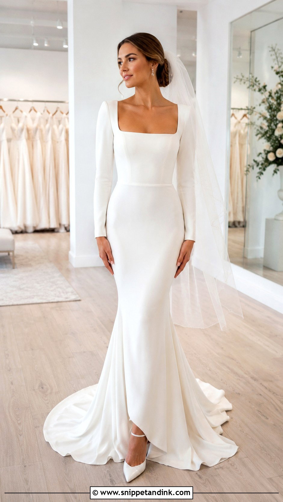 Square Neck Mermaid Wedding Dress With Sleeves - Snippet and Ink - 30 Mermaid Wedding Dress with Sleeves