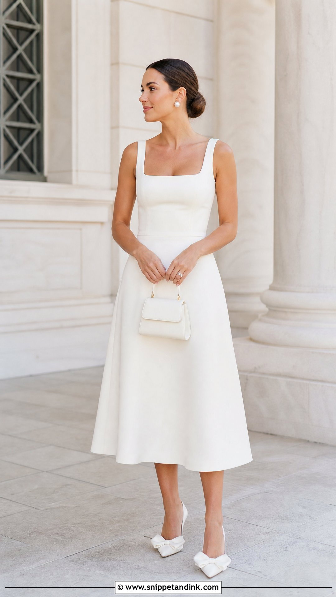 Square Neck Midi Bridal Dress With Bow Heels - Snippet and Ink - 25 Midi Bridal Dress Ideas
