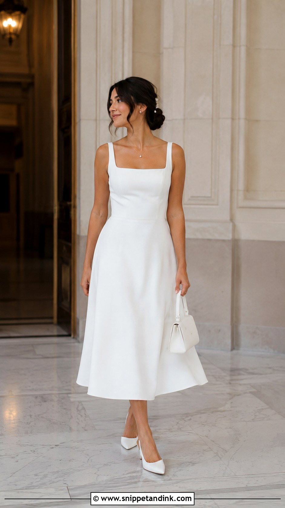 Square Neck Midi Courthouse Elopement Dress - Snippet and Ink - 20 Courthouse Elopement Dress Ideas