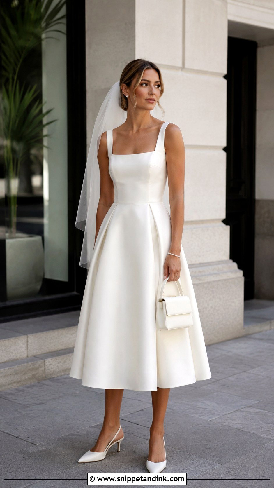 Square Neck Midi Micro Wedding Dress - Snippet and Ink - 20 Micro Wedding Dress Ideas