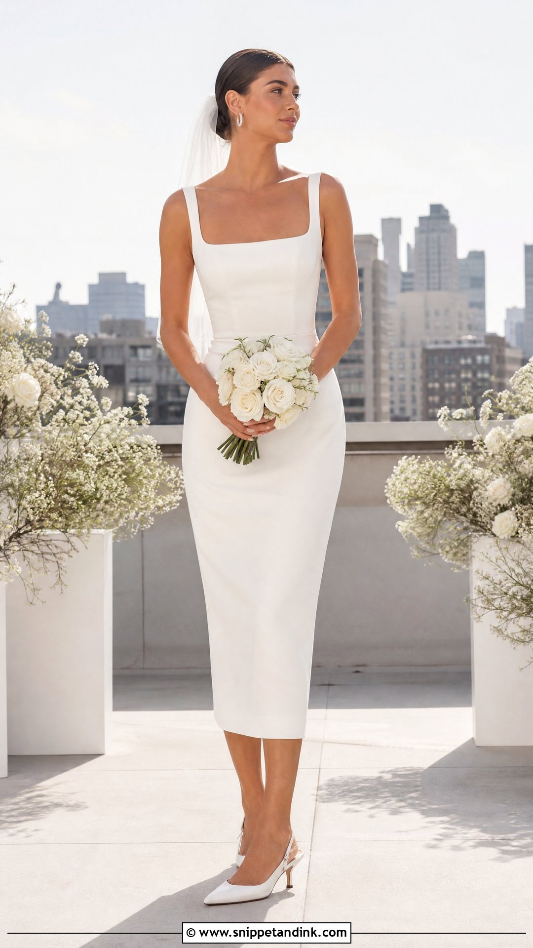 Square Neck Midi Wedding Dress - Snippet and Ink - 20 Simple Intimate Wedding Dress Ideas