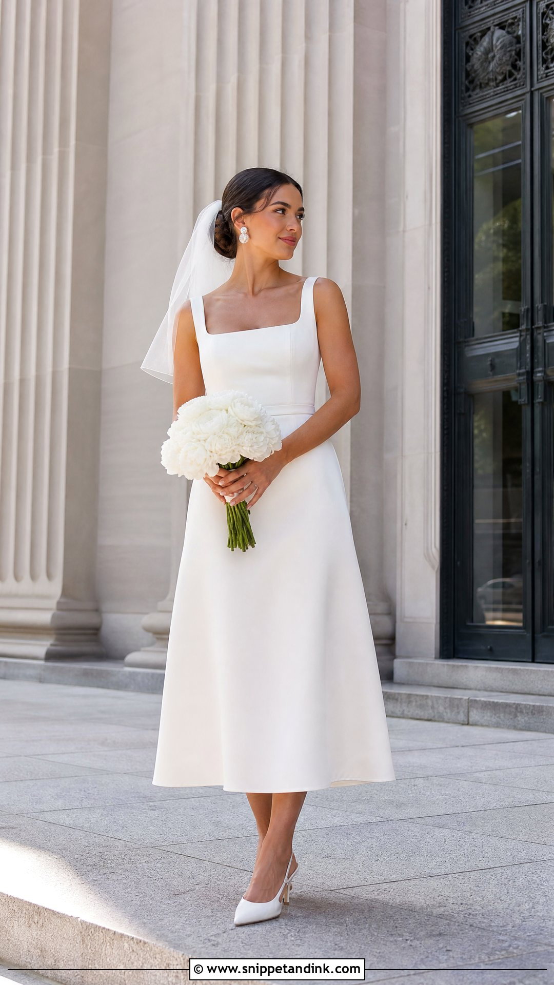 Square Neck Midi Wedding Dress - Snippet and Ink - 20 Wedding Dresses for Petite Brides