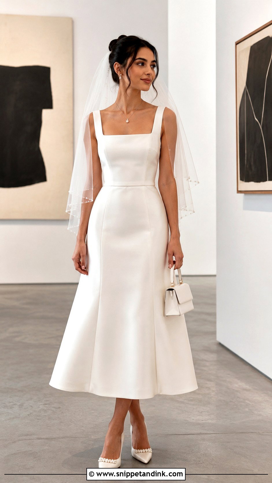 Square Neck Midi Wedding Dress - Snippet and Ink - 20 Midi Length Wedding Dress Ideas