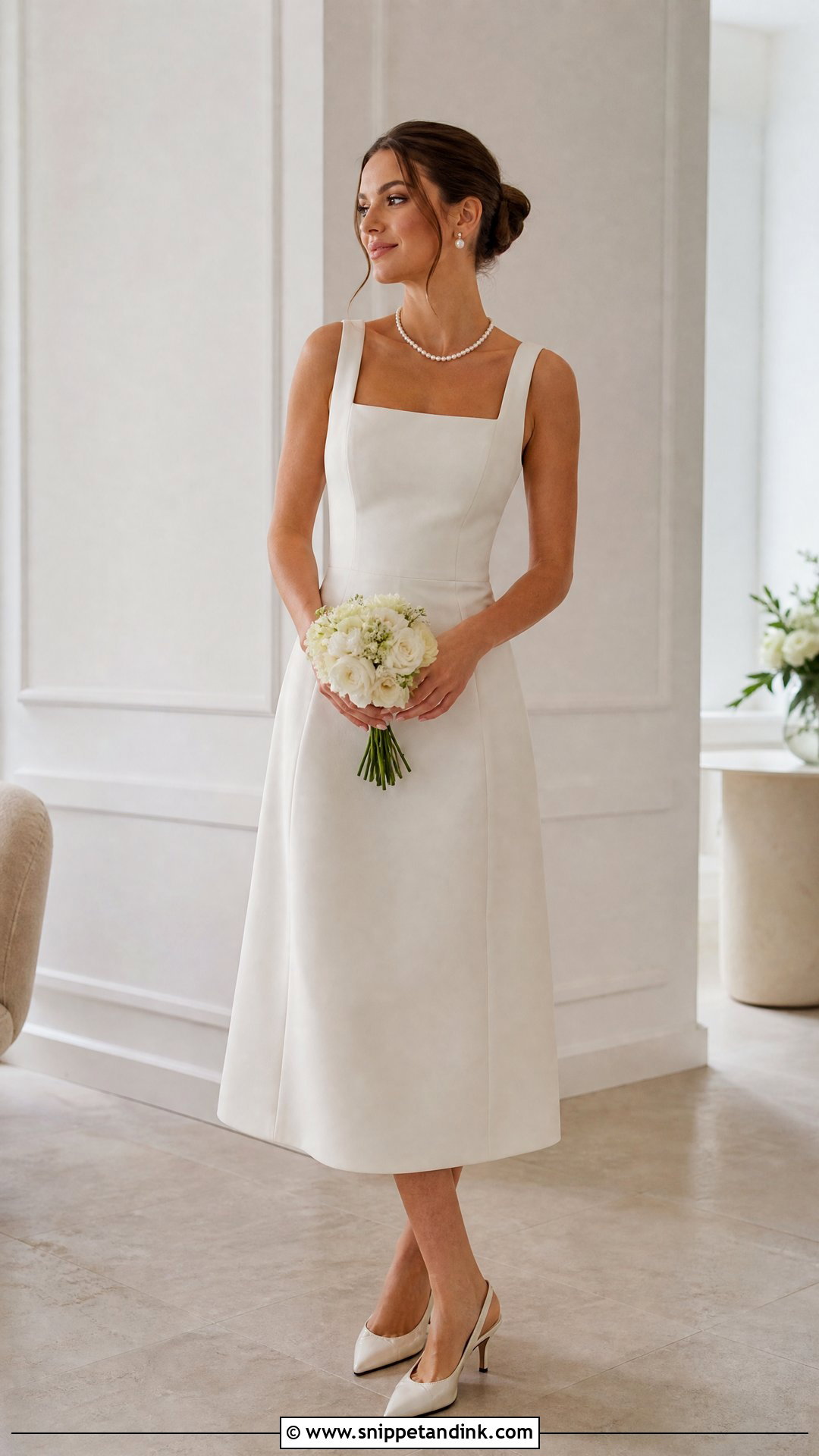 Square Neck Midi Wedding Dress - Snippet and Ink - 25 Mid Length Wedding Dress Ideas