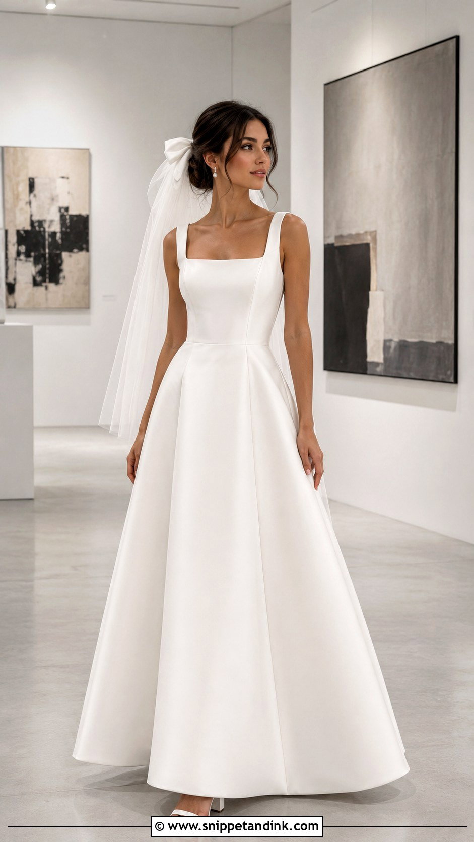 Square Neck Mikado A Line Gown - Snippet and Ink - 20 Mikado Wedding Gown Ideas