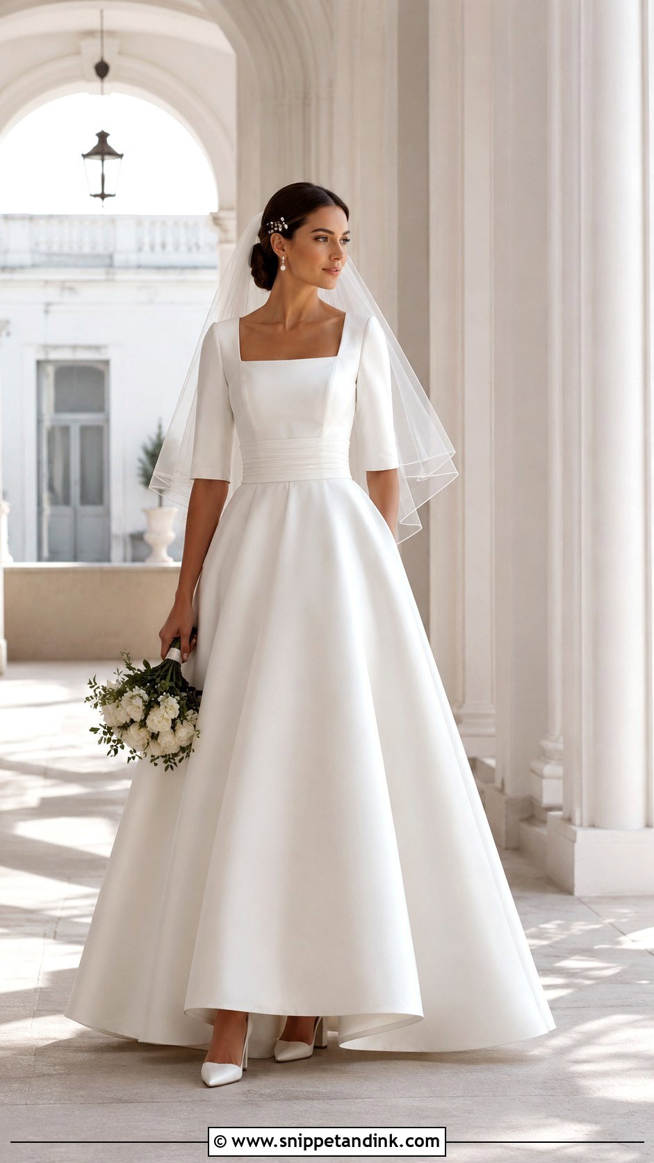 Square Neck Mikado A Line Wedding Dress - Snippet and Ink - 20 Modest White Wedding Dress Ideas