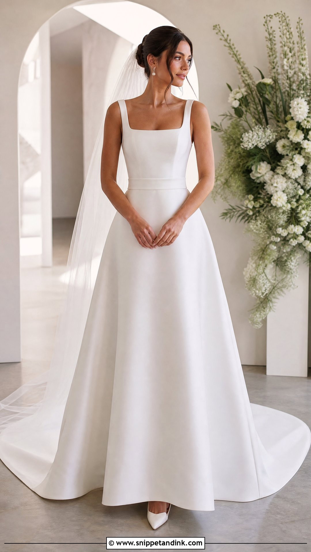 Square Neck Mikado A Line Wedding Dress - Snippet and Ink - 20 Wedding Dresses for Pear Shape