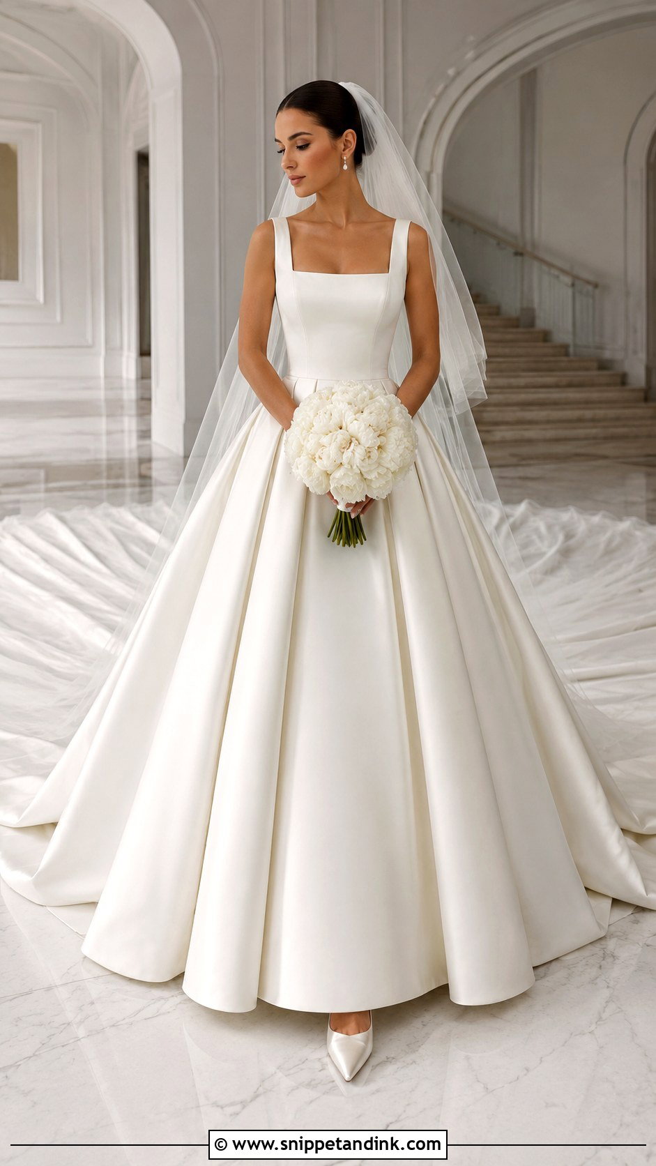 Square Neck Mikado Ball Gown Wedding Dress With Long Train - Snippet and Ink - 20 Big Wedding Dresses Ball Gown Long Train