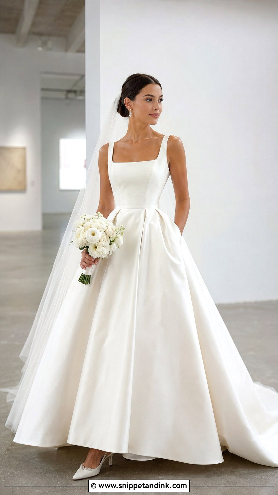 Square Neck Mikado Ball Gown Wedding Dress - Snippet and Ink - 20 Full Wedding Dresses