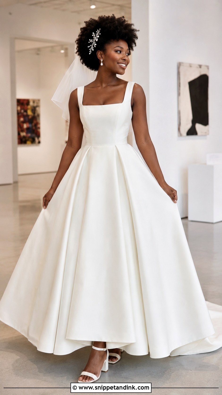 Square Neck Mikado Wedding Dress - Snippet and Ink - 20 Black Bride Wedding Dress Ideas