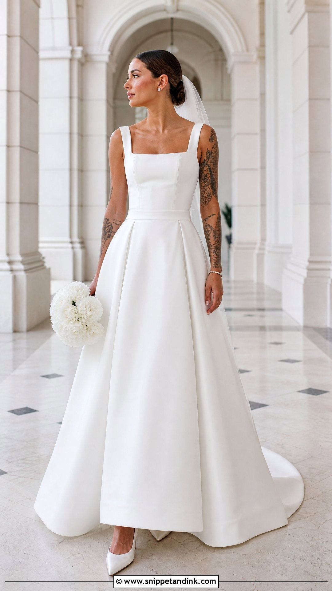 Square Neck Mikado Wedding Dress - Snippet and Ink - 20 Wedding Dresses Tattooed Women