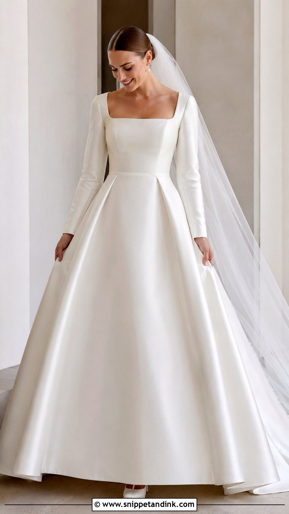 Square Neck Mikado Wedding Dress With Sleeves - Snippet and Ink - 25 Square Neck Wedding Dress with Sleeves
