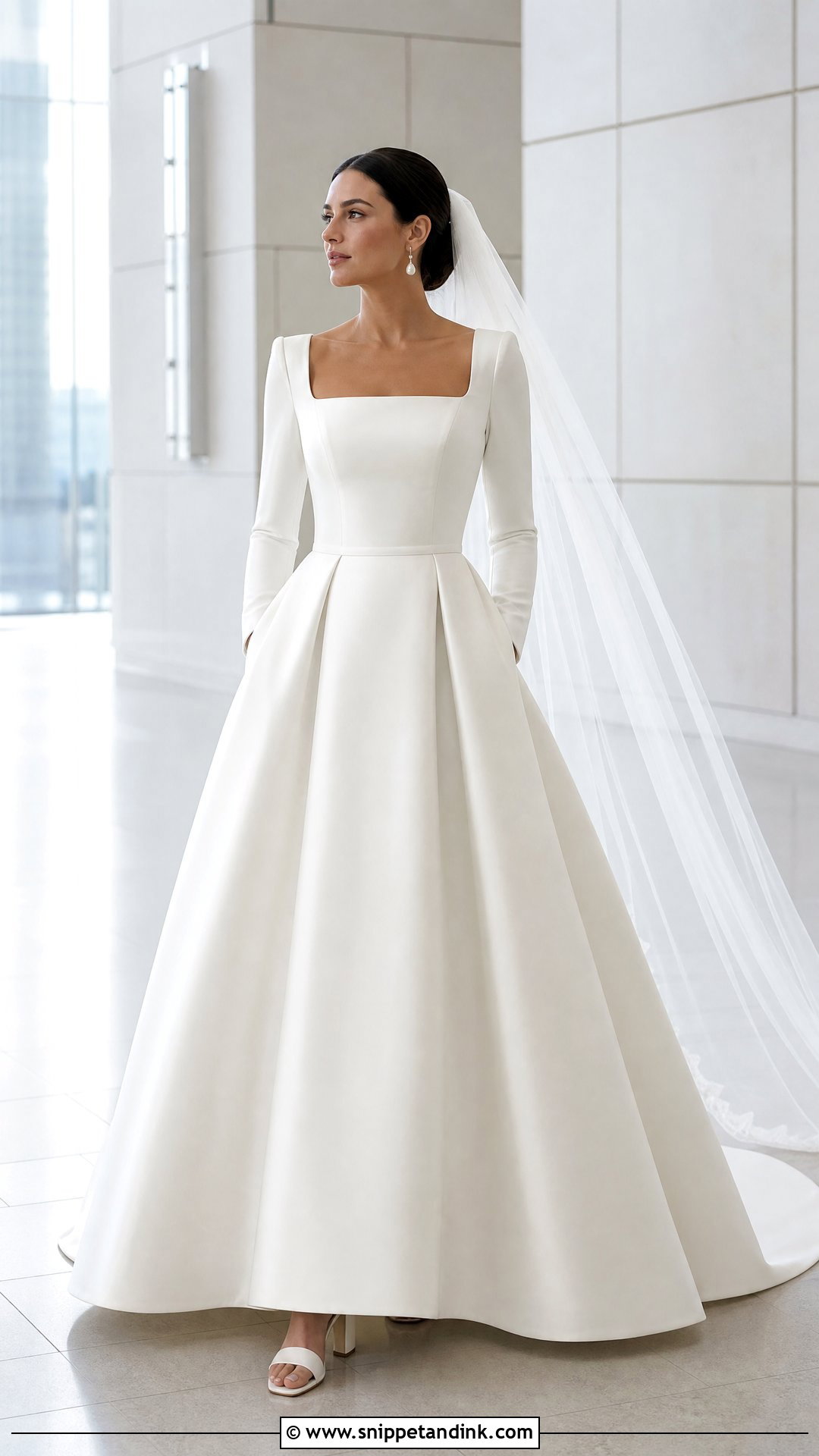 Square Neck Mikado Winter Wedding Dress With Sleeves - Snippet and Ink - 20 Winter Wedding Dress with Sleeves