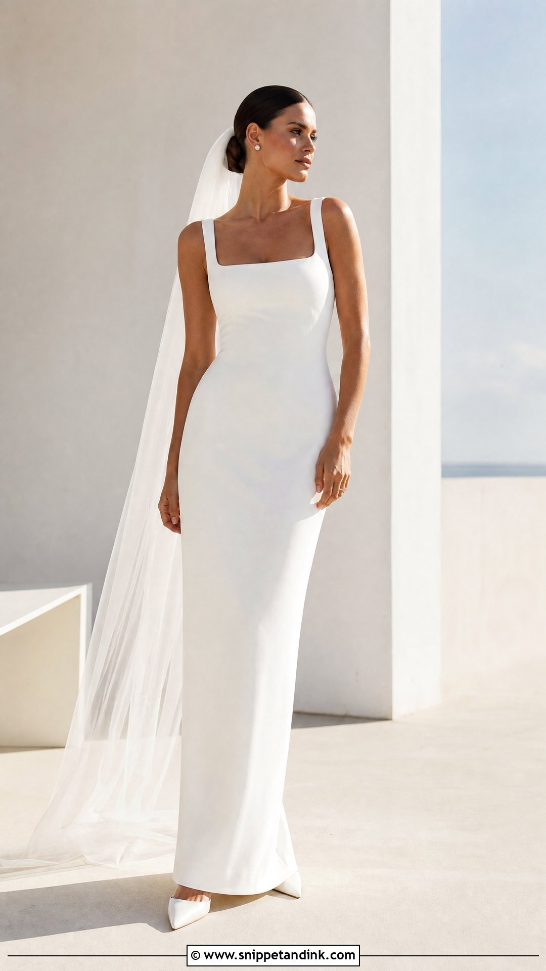 Square Neck Minimalist Column Wedding Dress - Snippet and Ink - 20 Square Wedding Dress Ideas