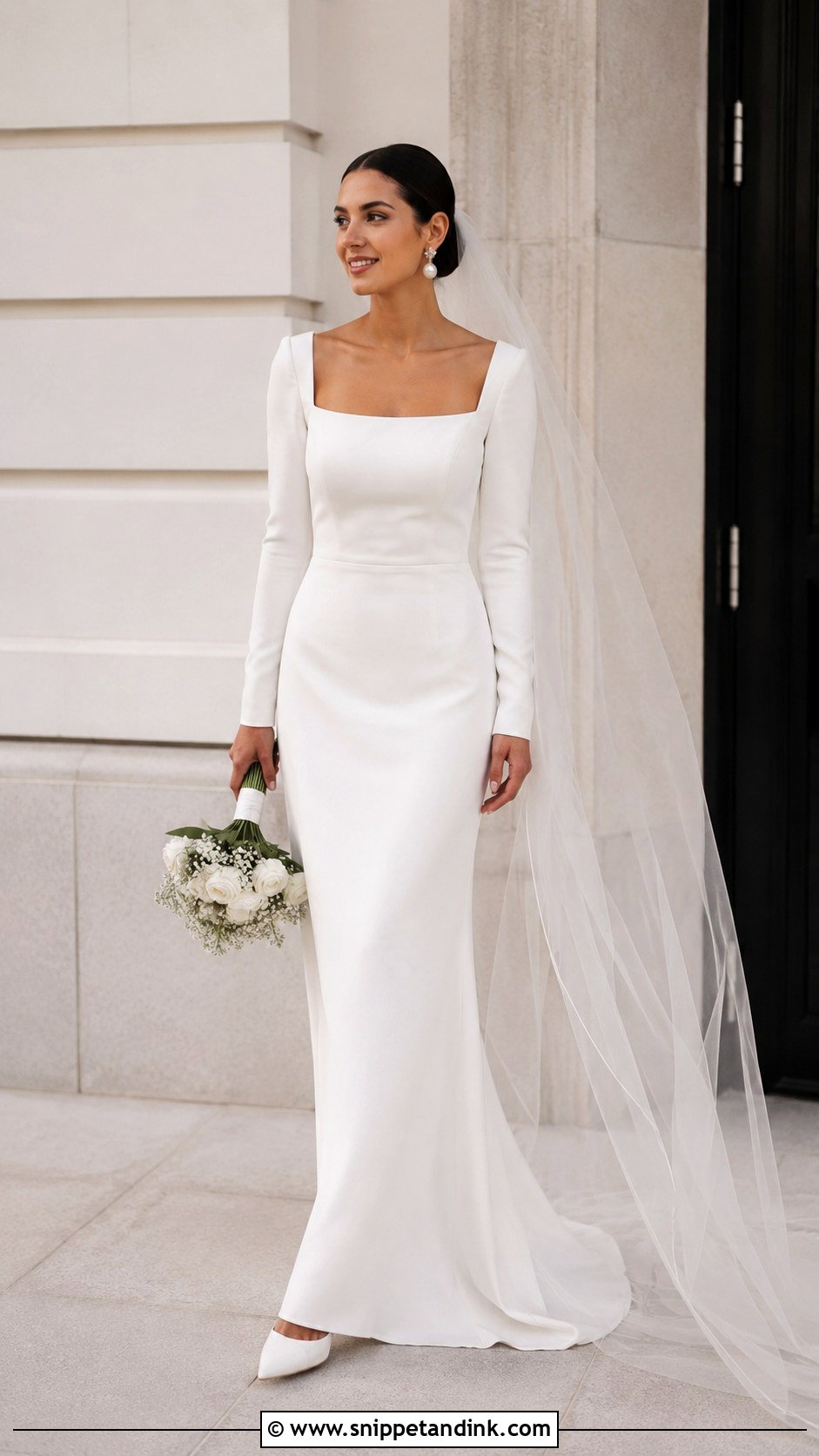Square Neck Minimalist Wedding Dress With Sleeves - Snippet and Ink - 25 Square Neck Wedding Dress with Sleeves