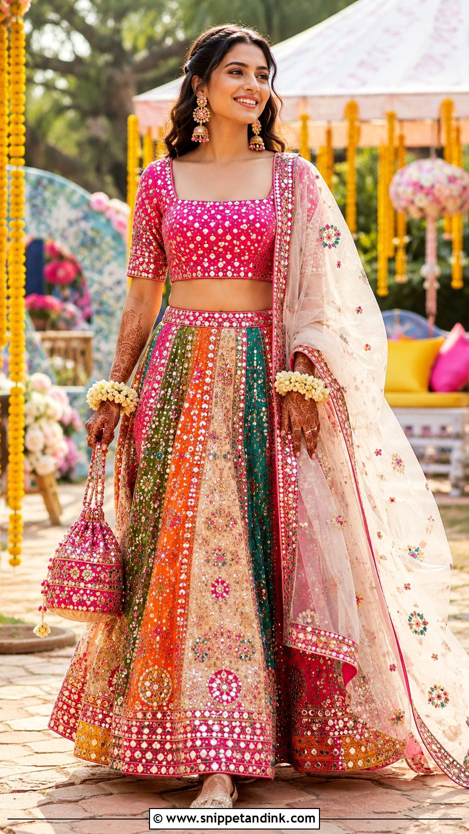 Square Neck Mirror Work Bridal Lehenga Blouse - Snippet and Ink - 20 Bridal Lengha Blouse Designs