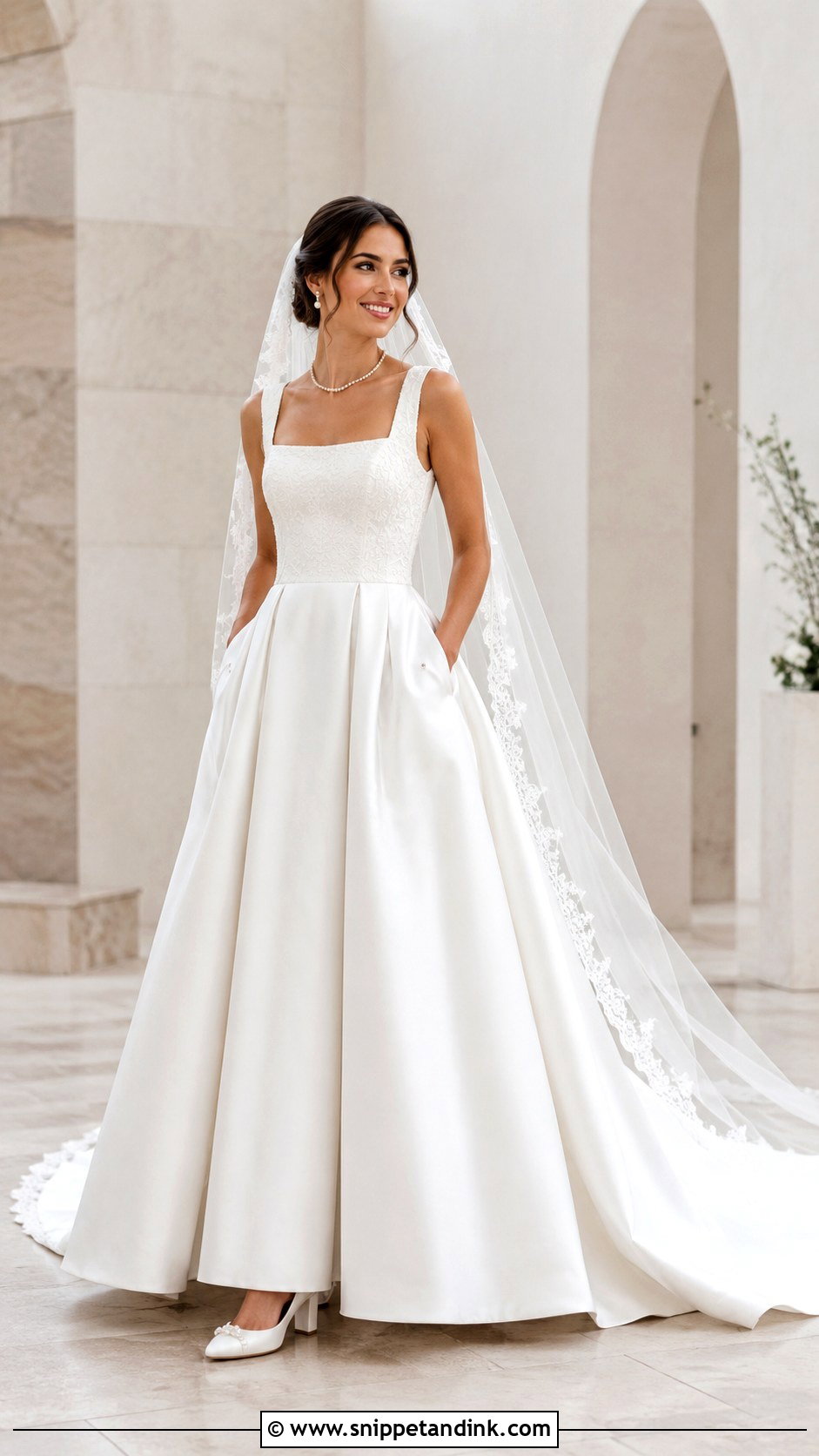 Square Neck Modest Ball Gown Wedding Dress - Snippet and Ink - 20 Modest Wedding Dresses Ball Gown