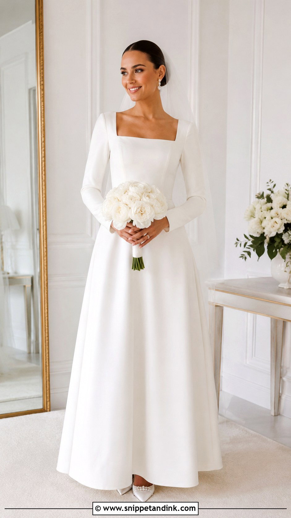 Square Neck Modest Wedding Dress - Snippet and Ink - 20 Modest Long Sleeve Wedding Dress Ideas
