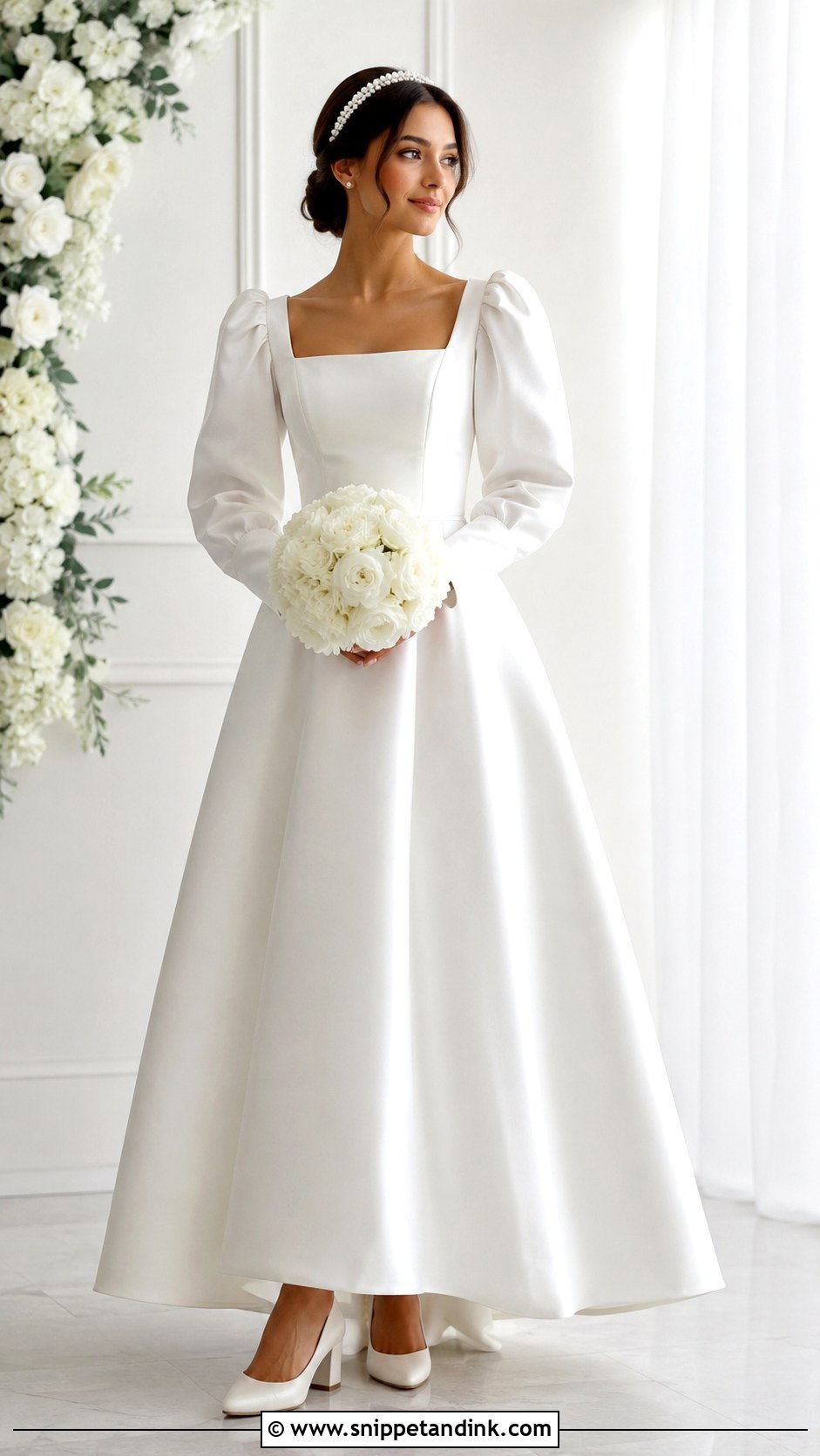 Square Neck Modest Wedding Dress With Puff Sleeves - Snippet and Ink - 20 Closed Wedding Dress Ideas