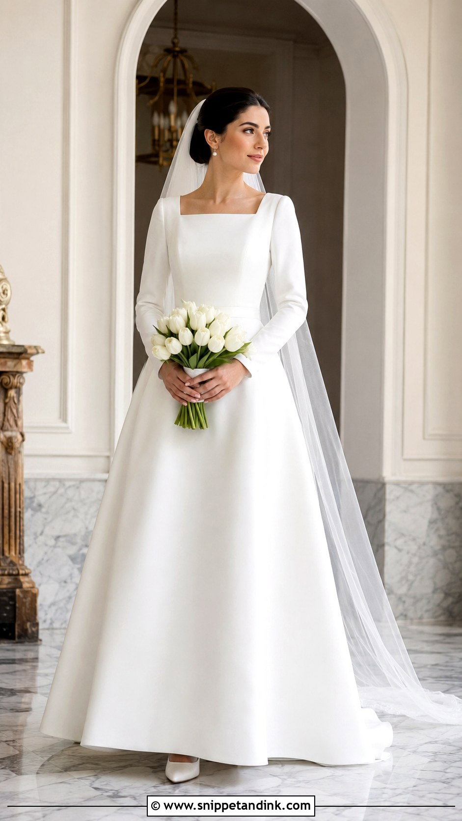 Square Neck Modest Wedding Dress With Sleeves - Snippet and Ink - 20 Bride Dress with Sleeves