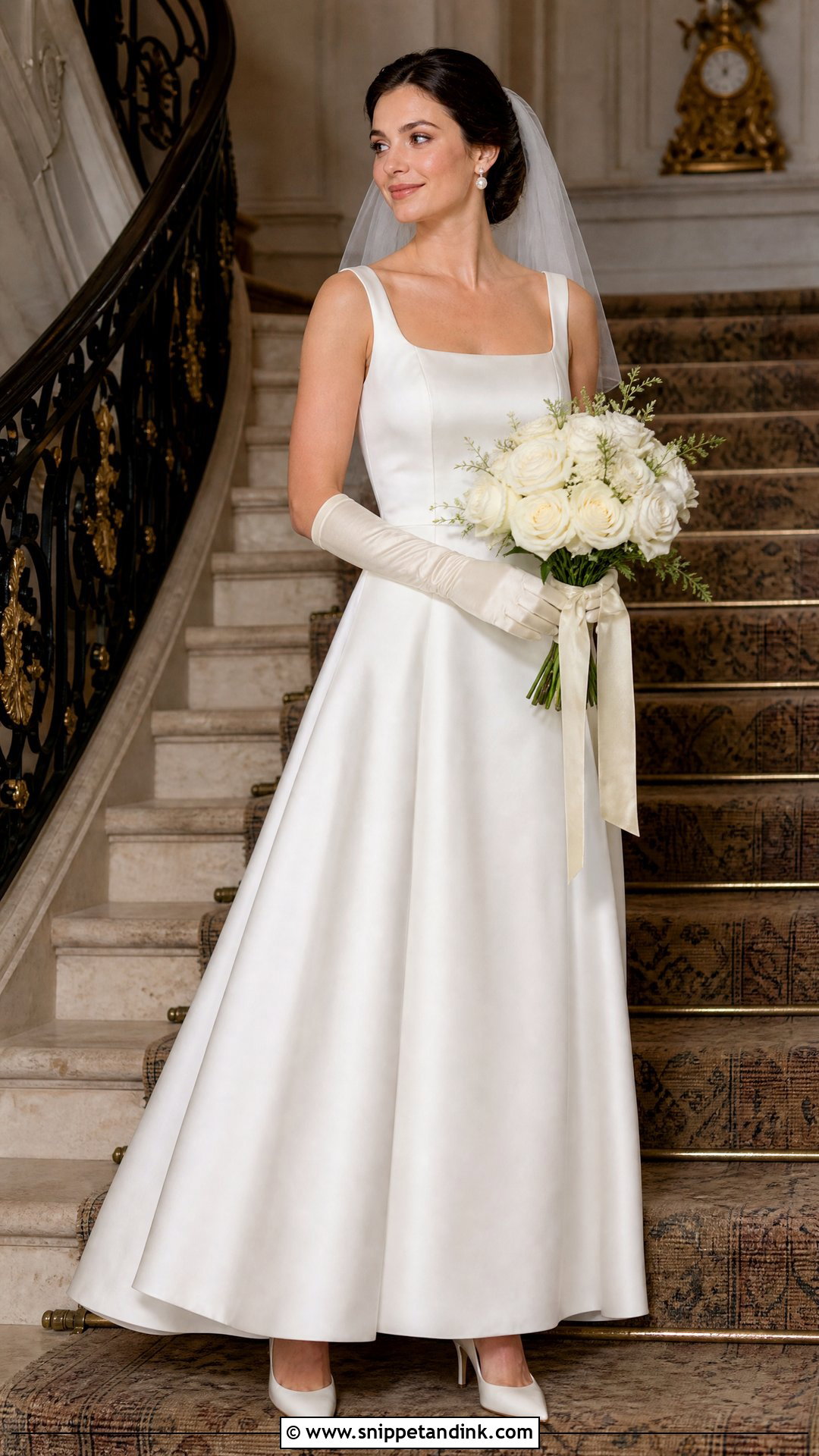 Square Neck October Bridal Dress With Gloves - Snippet and Ink - 20 October Bride Ideas