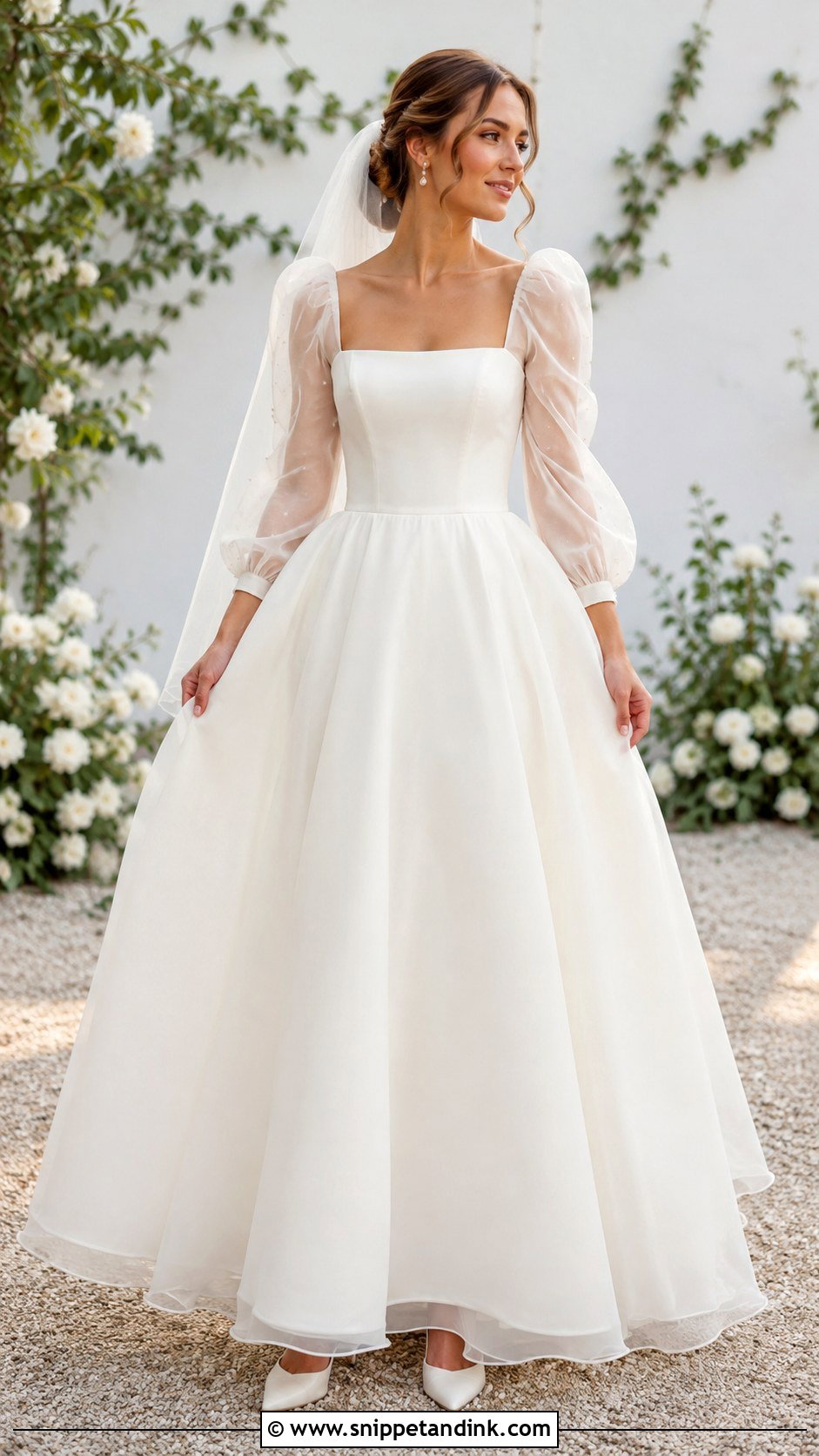 Square Neck Organza Wedding Dress With Sleeves - Snippet and Ink - 25 Square Neck Wedding Dress with Sleeves
