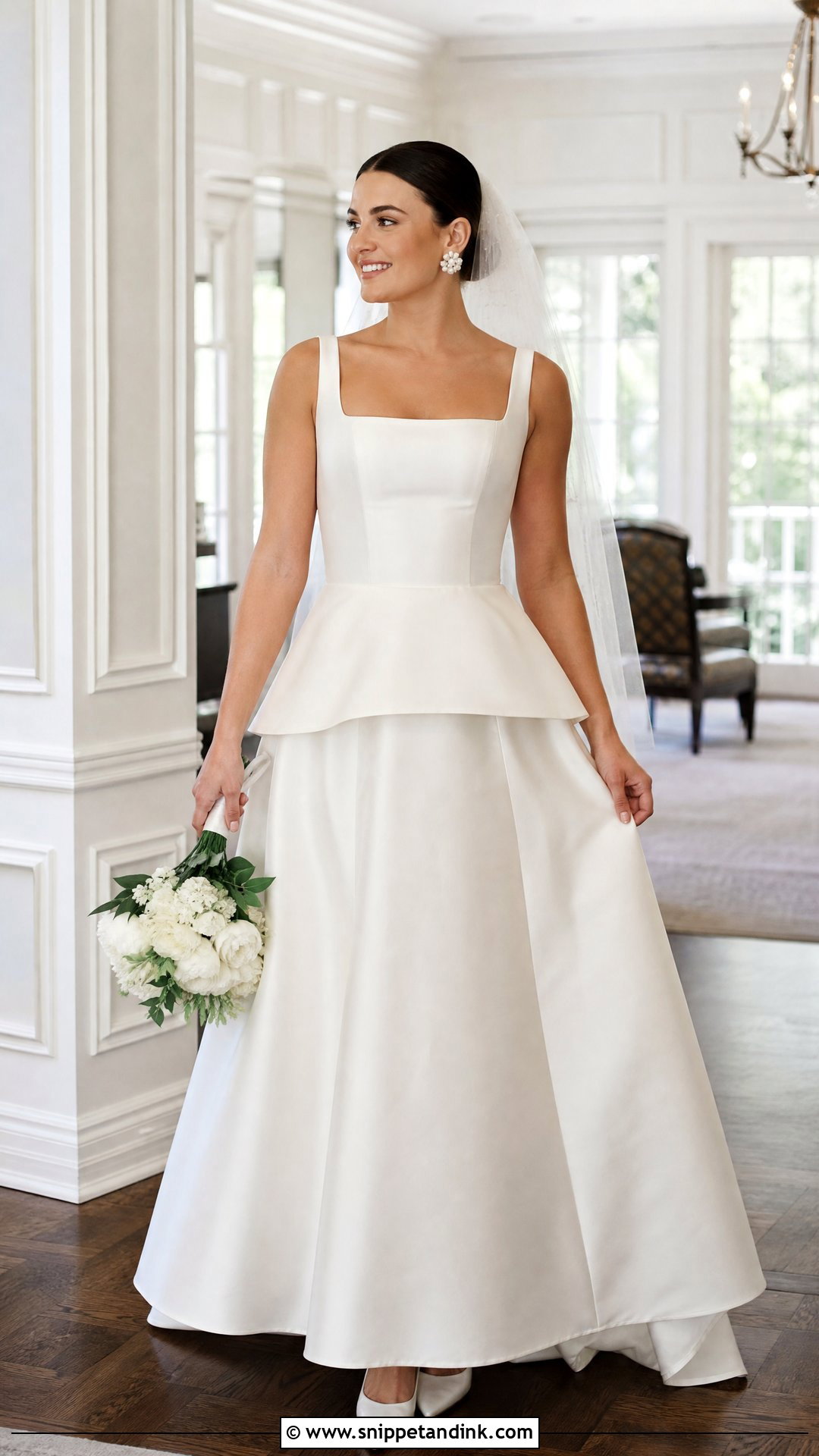 Square Neck Peplum Wedding Dress - Snippet and Ink - 20 Peplum Wedding Dress Ideas
