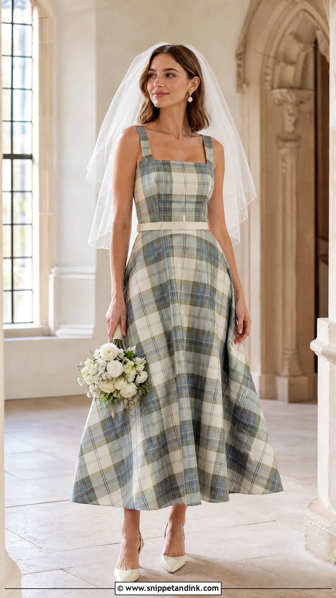 Square Neck Plaid Scottish Wedding Dress - Snippet and Ink - 20 Scottish Wedding Dresses