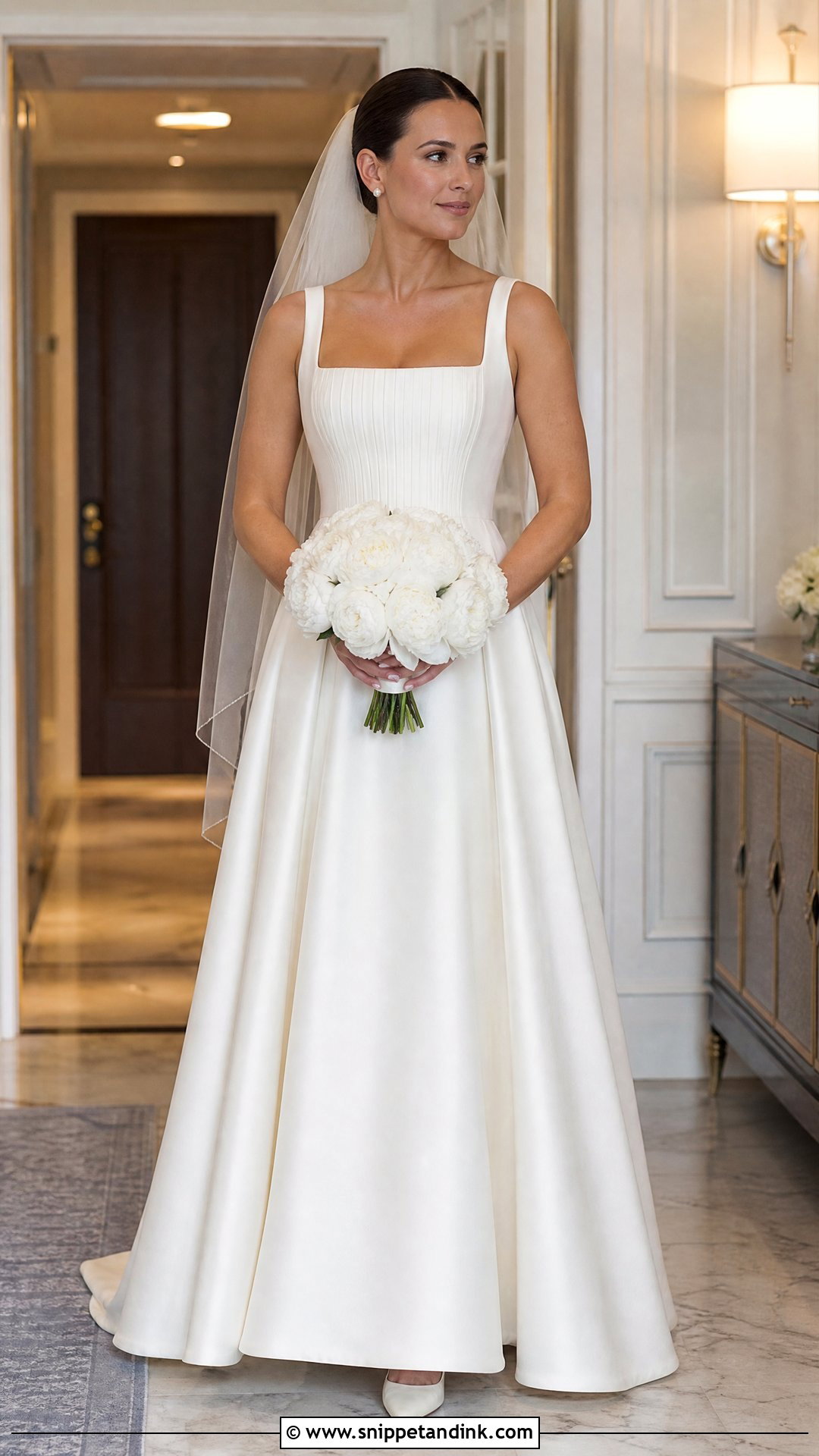 Square Neck Pleated Wedding Gown - Snippet and Ink - 20 Pleated Wedding Gown Ideas