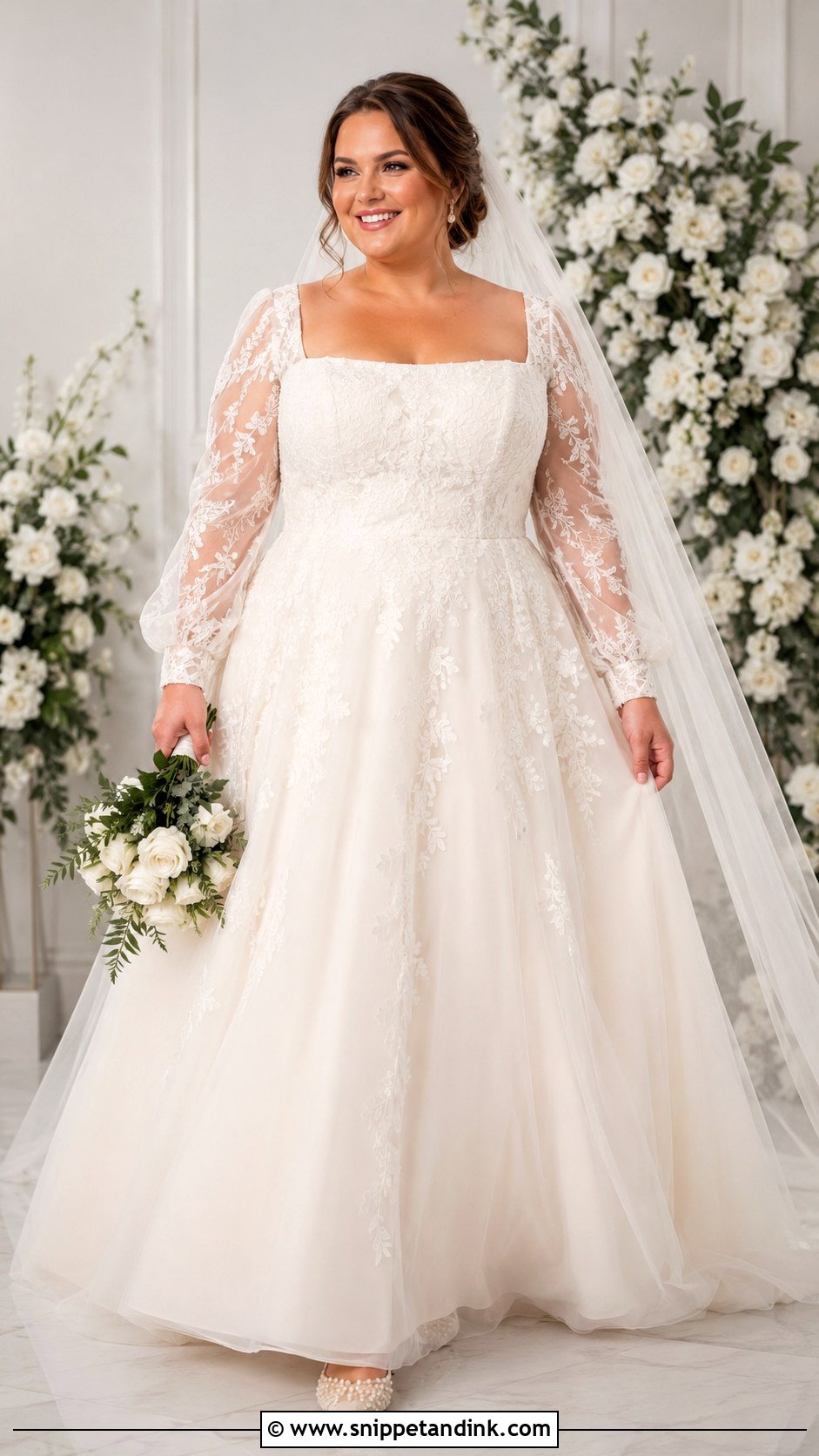 Square Neck Plus Size Wedding Dress With Sleeves - Snippet and Ink - 25 Square Neck Wedding Dress with Sleeves