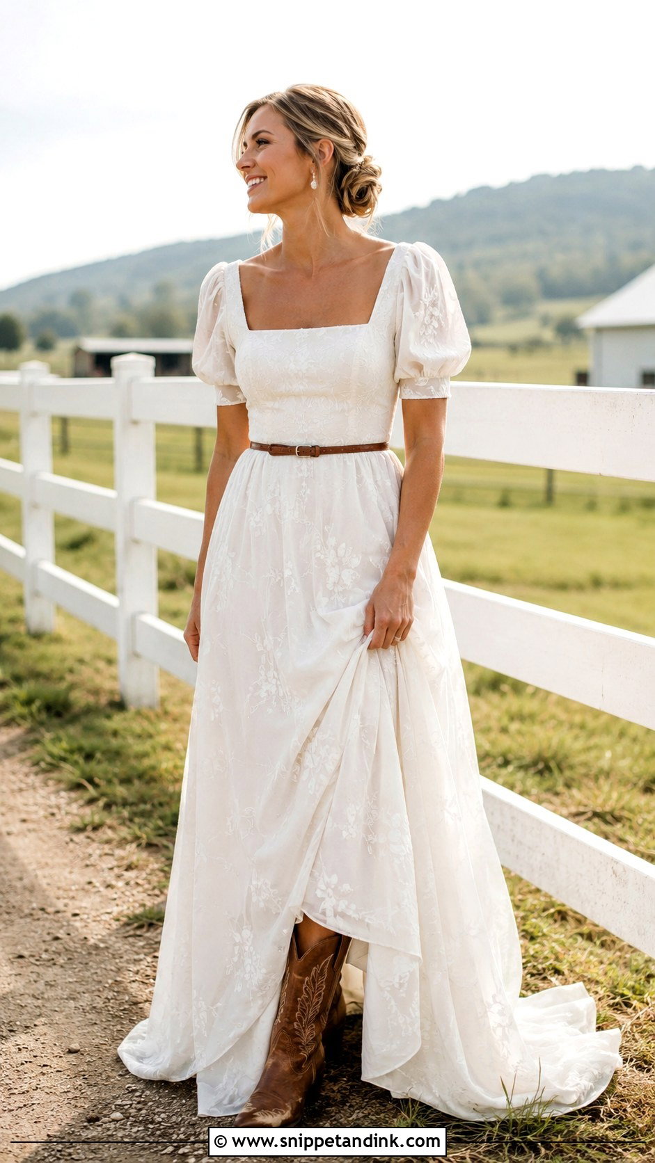 Square Neck Prairie Boho Country Wedding Dress - Snippet and Ink - 20 Boho Country Wedding Dress Ideas
